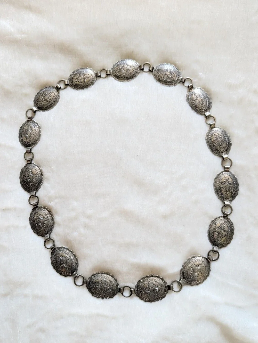 50s Vintage Sanford Signed Silver Concho Link Stamped Southwestern Belt